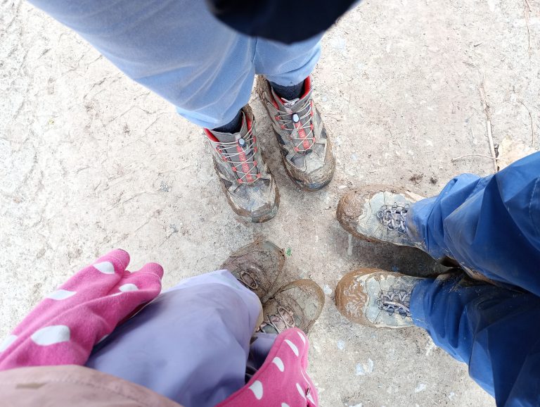 Photo of people standing with their feet touching